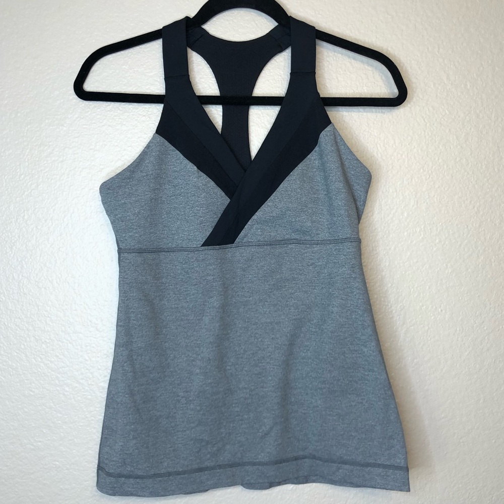 LULULEMON Deep Breath Tank Top RacerBack Gray  and Black NEW Size 8
